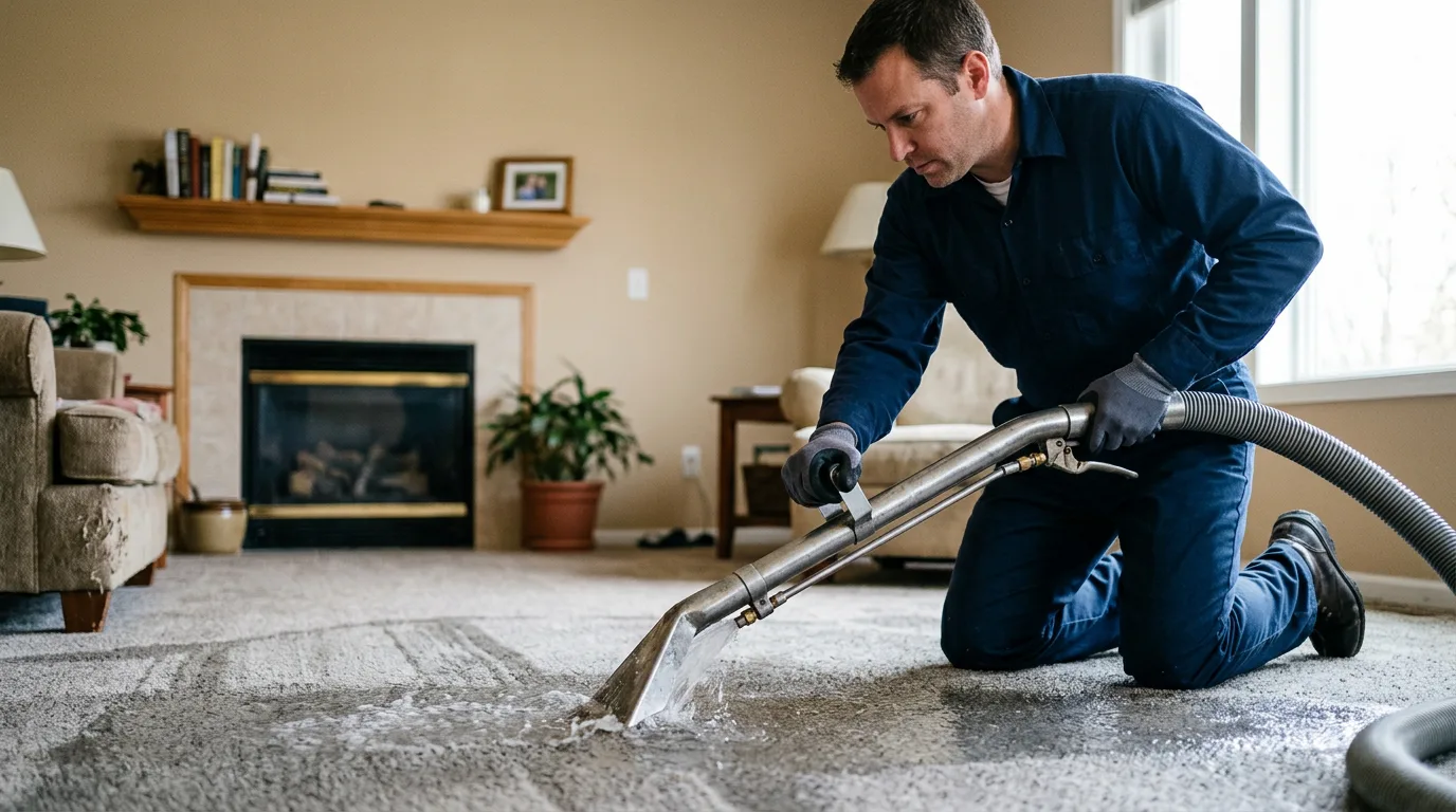 Water damage restoration technician working near Wasco, CA